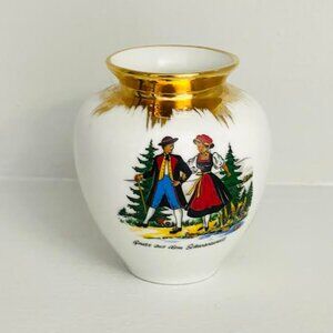 A Mini Vintage Porcelain Hand Painted Gold Trim Bud Vase By Schwarzwald Malsch